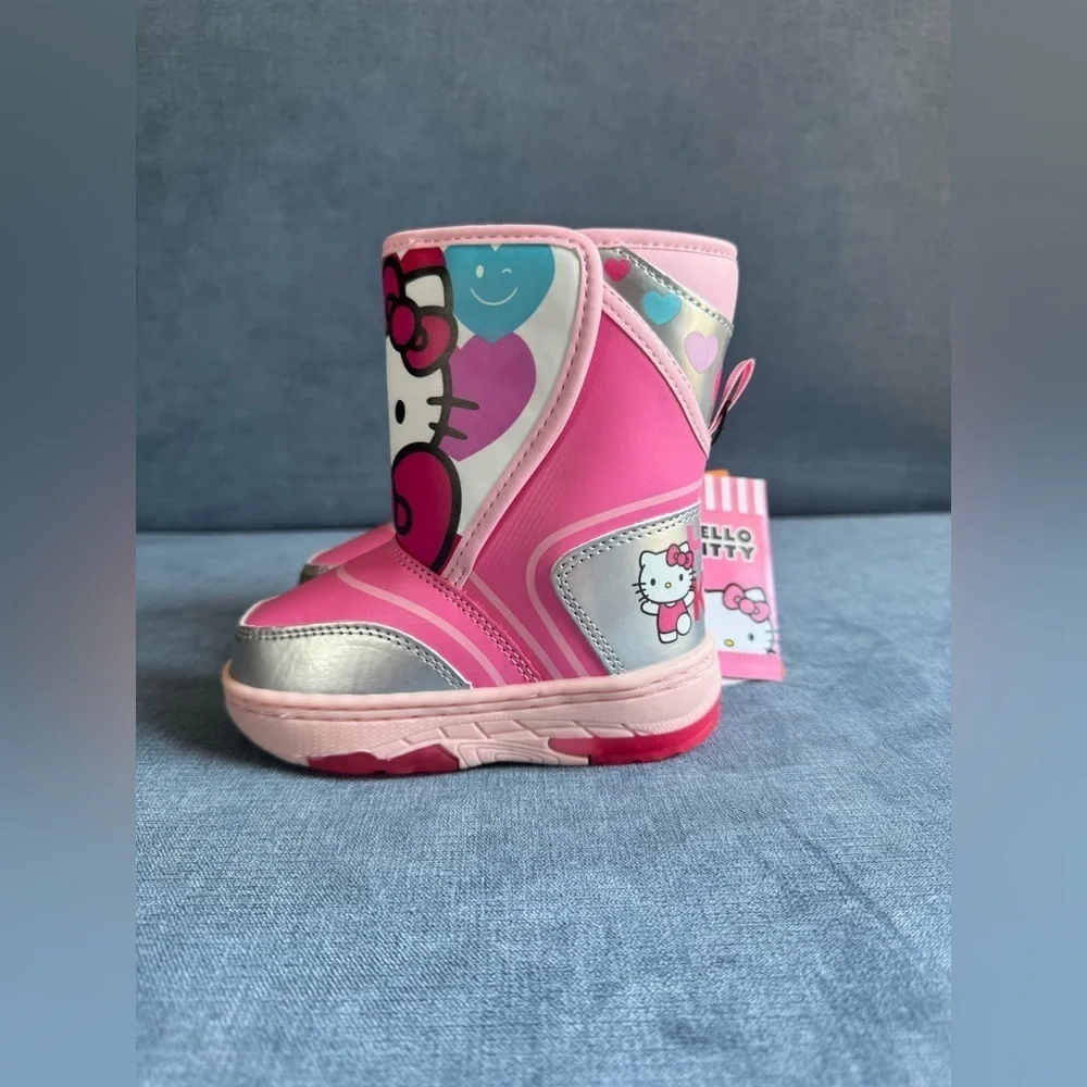 Hello Kitty Winter Snow Boots Toddler Girls SZ 7 Pink Velcro Closure Warm New